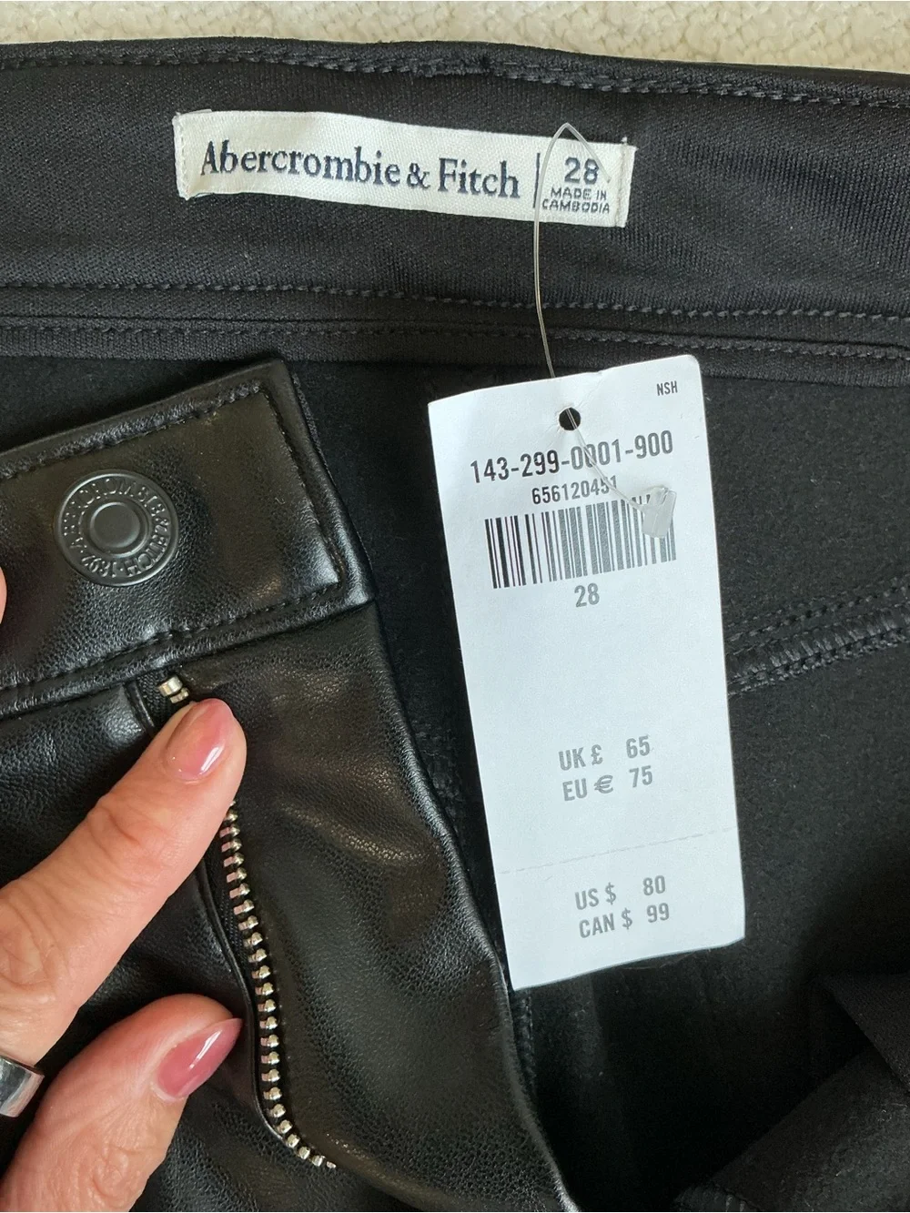 Abercrombie & Fitch | Black Faux Leather Midi Skirt with Front Slit Size 28